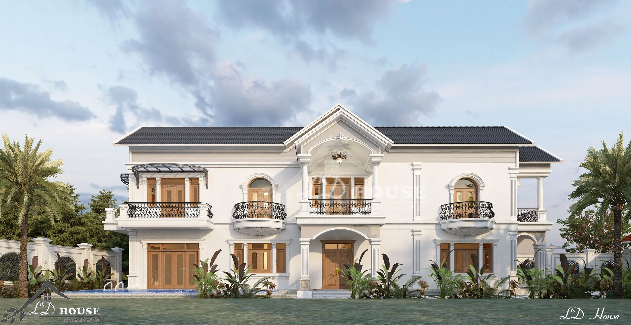 Mẫu nhà mái thái 2 tầng kết hợp tân cổ nhẹ 6x21m BT110523 7 Mẫu nhà mái thái 2 tầng kết hợp tân cổ nhẹ