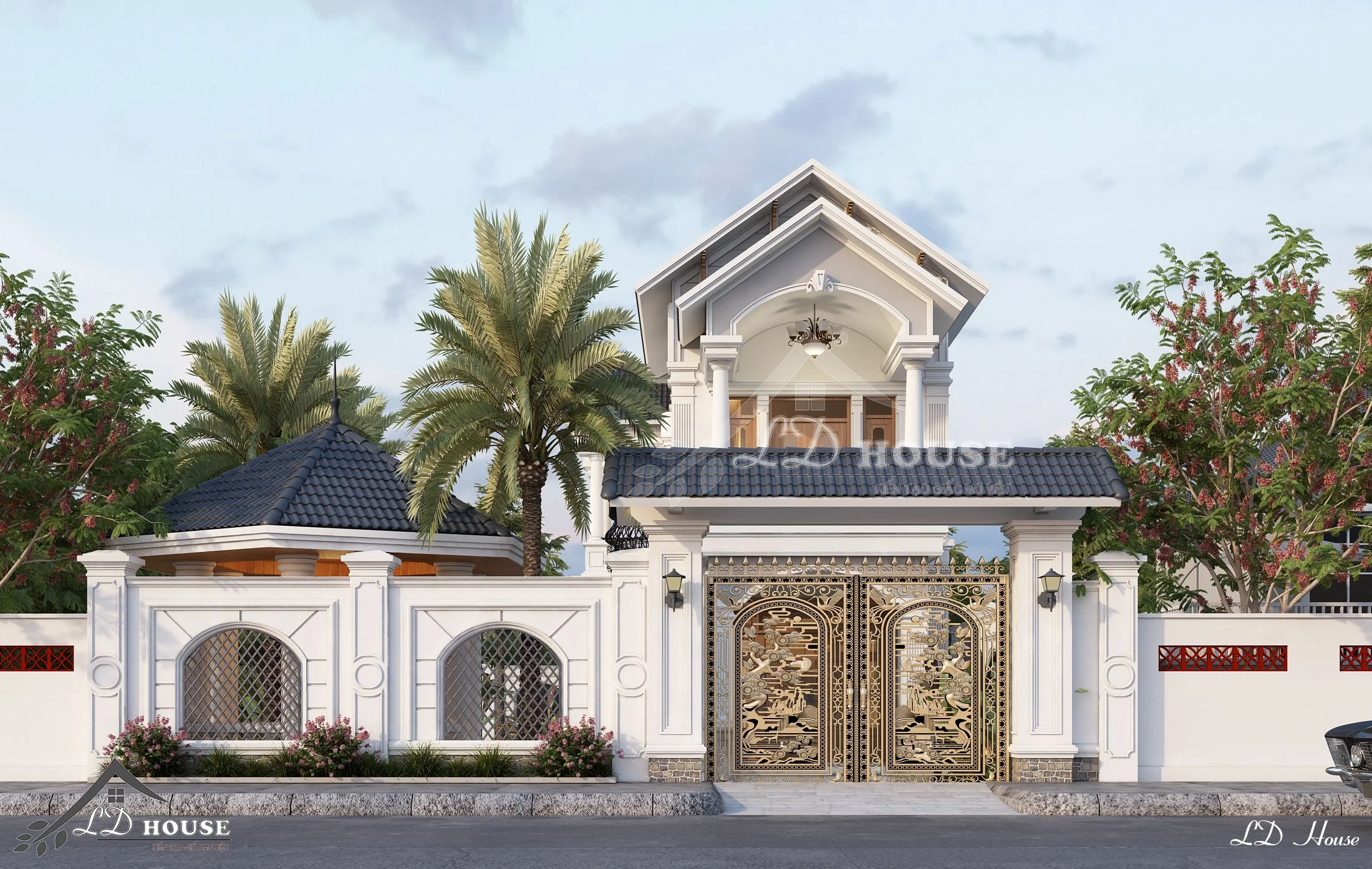 Mẫu nhà mái thái 2 tầng kết hợp tân cổ nhẹ 6x21m BT110523 3 Mẫu nhà mái thái 2 tầng kết hợp tân cổ nhẹ