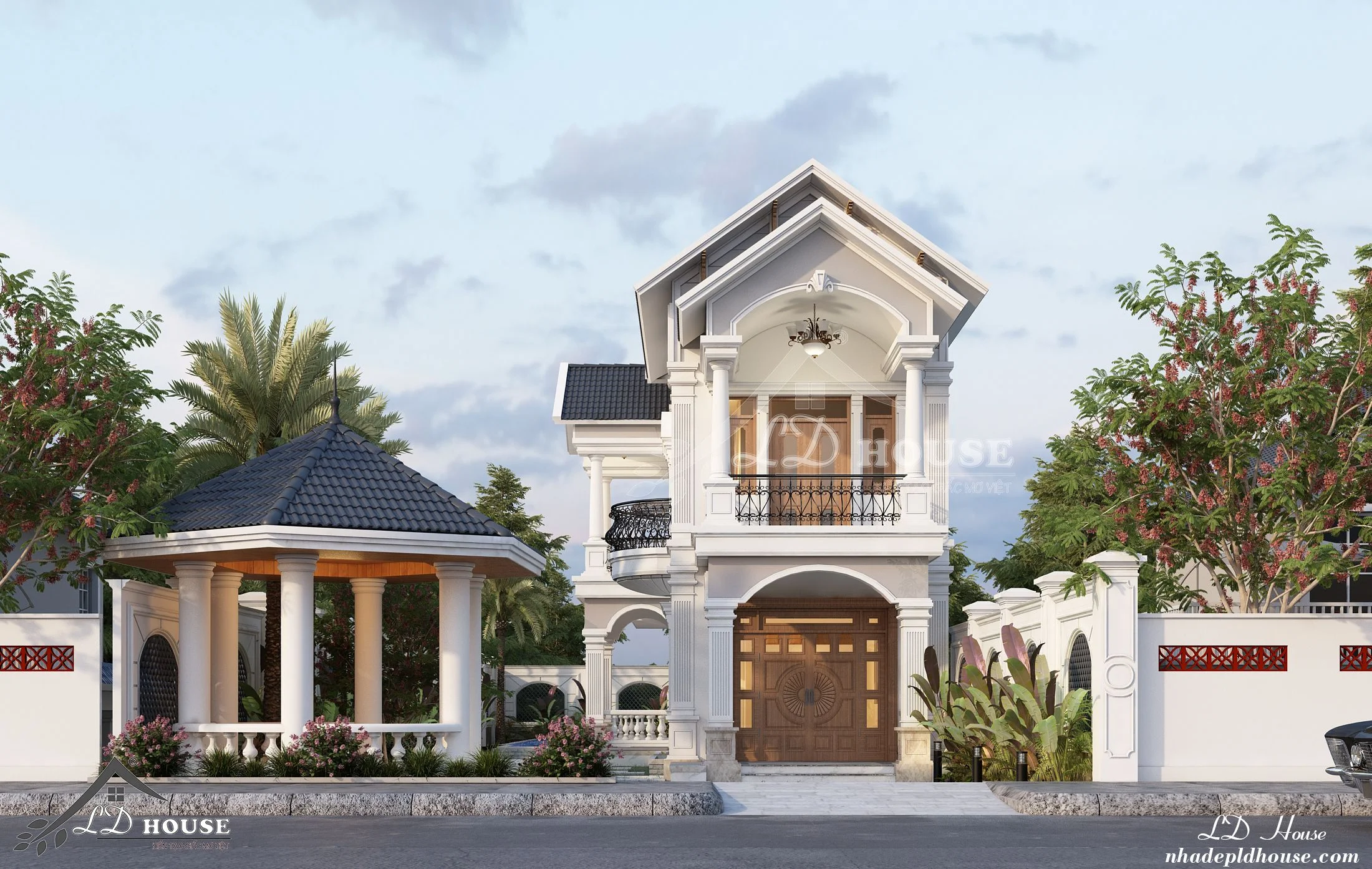 Mẫu nhà mái thái 2 tầng kết hợp tân cổ nhẹ 6x21m BT110523 2 Mẫu nhà mái thái 2 tầng kết hợp tân cổ nhẹ