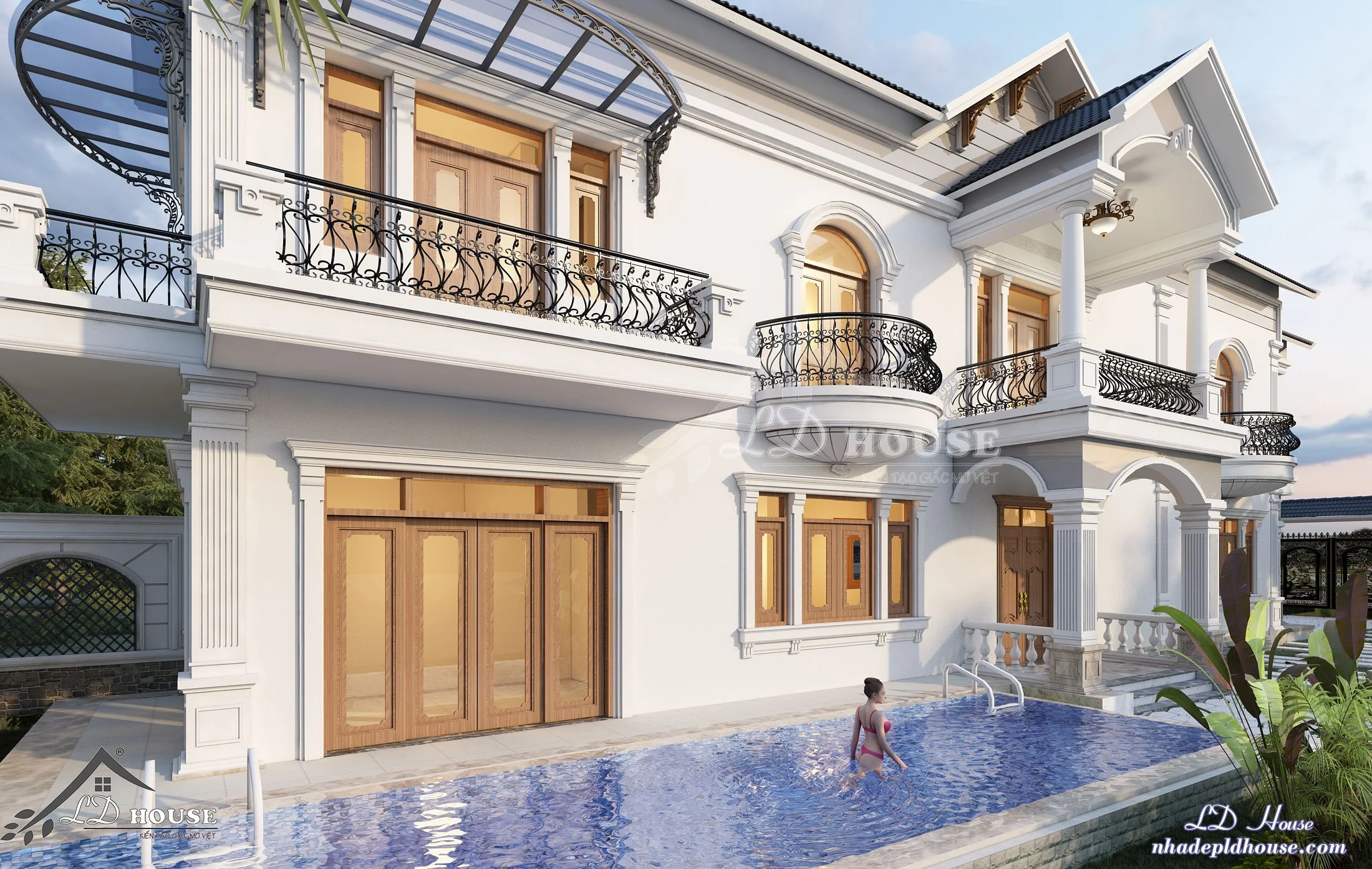 Mẫu nhà mái thái 2 tầng kết hợp tân cổ nhẹ 6x21m BT110523 5 Mẫu nhà mái thái 2 tầng kết hợp tân cổ nhẹ