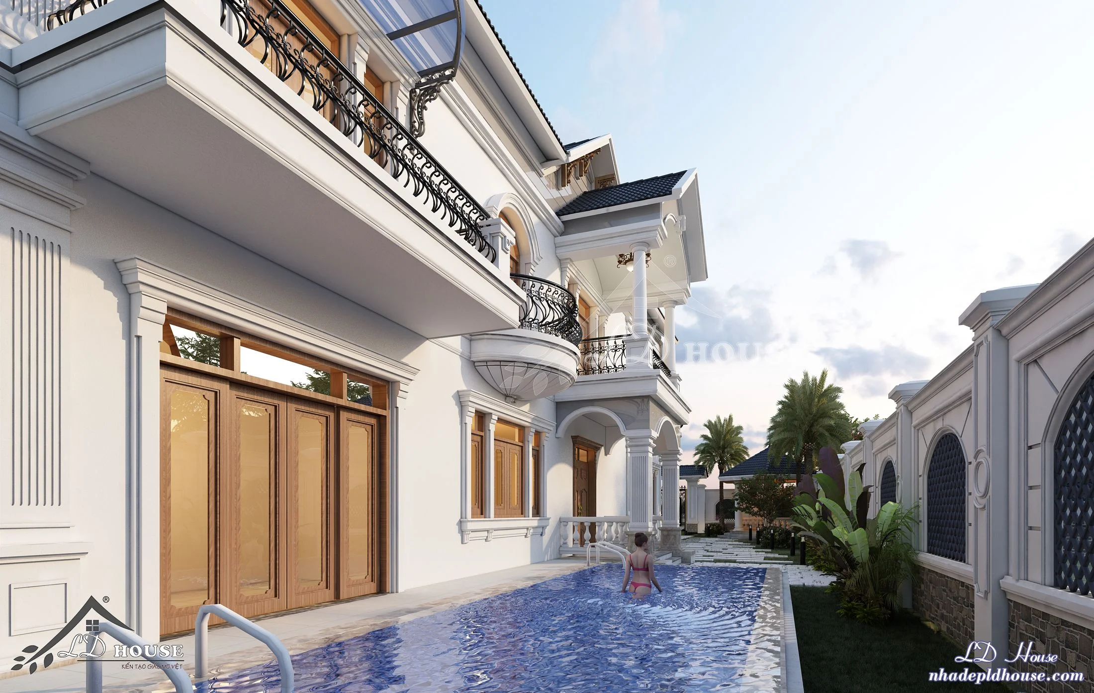 Mẫu nhà mái thái 2 tầng kết hợp tân cổ nhẹ 6x21m BT110523 6 Mẫu nhà mái thái 2 tầng kết hợp tân cổ nhẹ